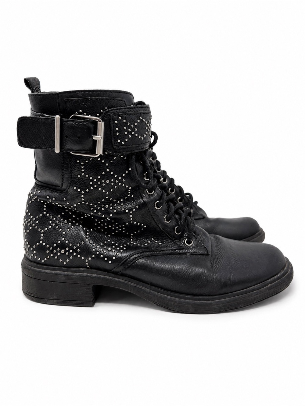 Vince Camuto Black Leather Tanowie Studded Combat Boots Size 7.5 Moto Punk Y2K